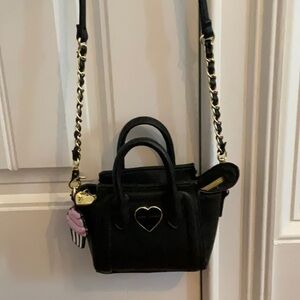 Black Mini Bag with Textured Material and Chain Strap